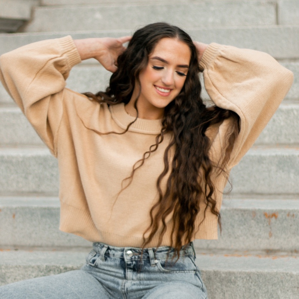 Brand New Exposed Seam Tan Sweater